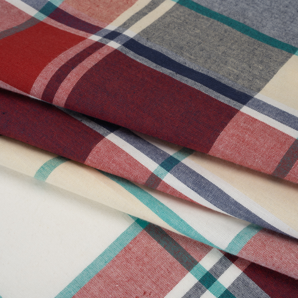 Brushed Cotton Shirting – Red, Blue and Sea Green Plaid – Deadstock Brushed Cotton Shirting – Red, Blue and Sea Green Plaid – Deadstock