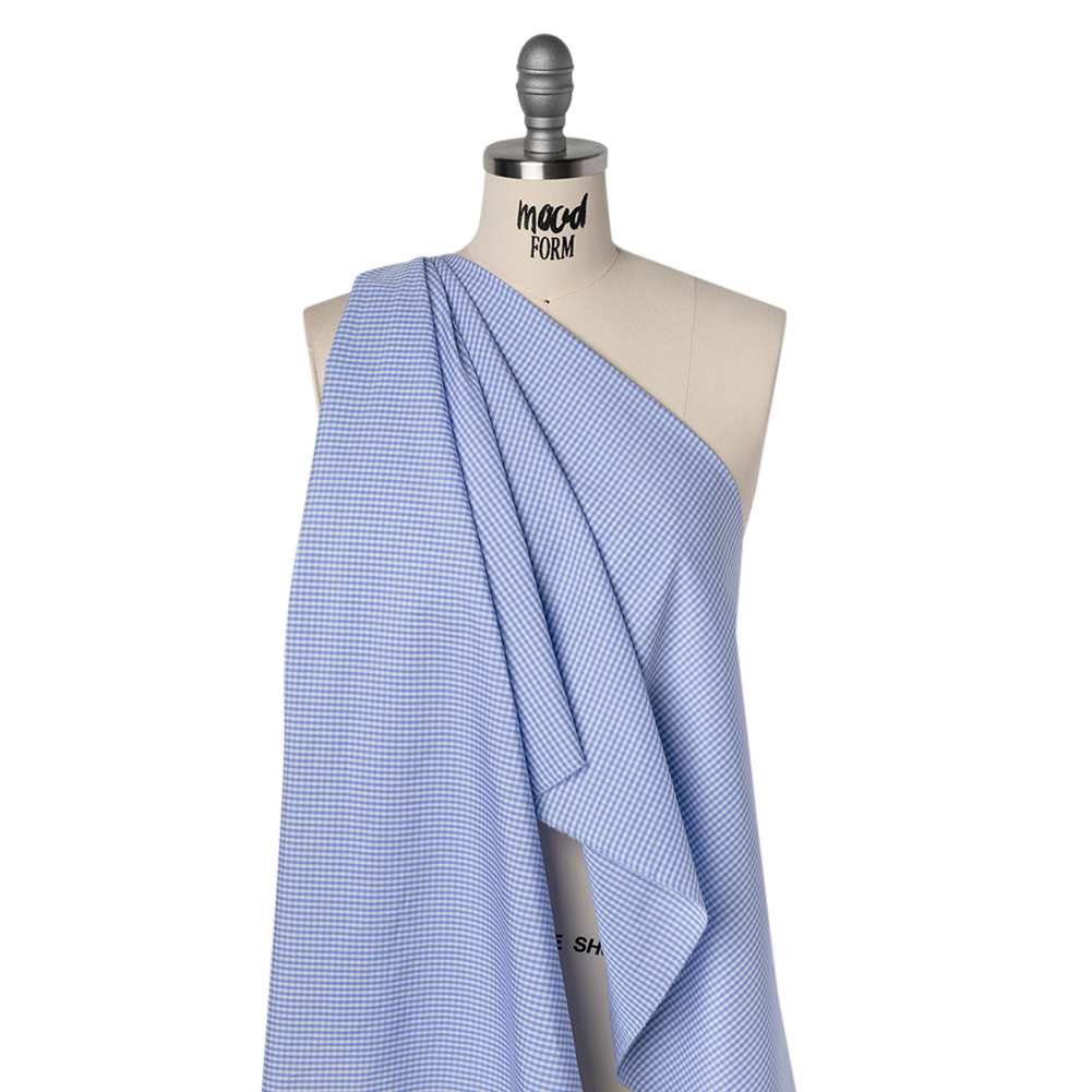 Cotton Gingham Shirting – Sky Blue and White Checks – Designer Deadstock Cotton Gingham Shirting – Sky Blue and White Checks – Designer Deadstock