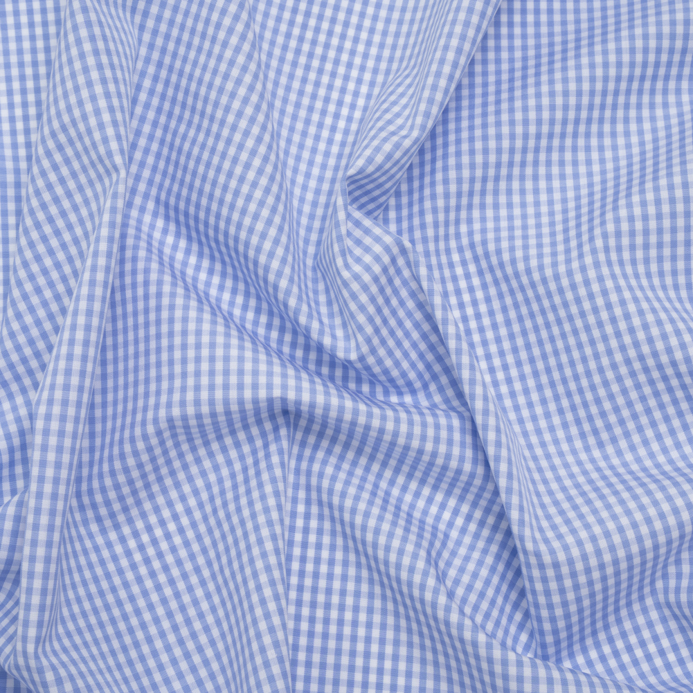 Cotton Gingham Shirting - Sky Blue and White Checks - Designer Deadstock