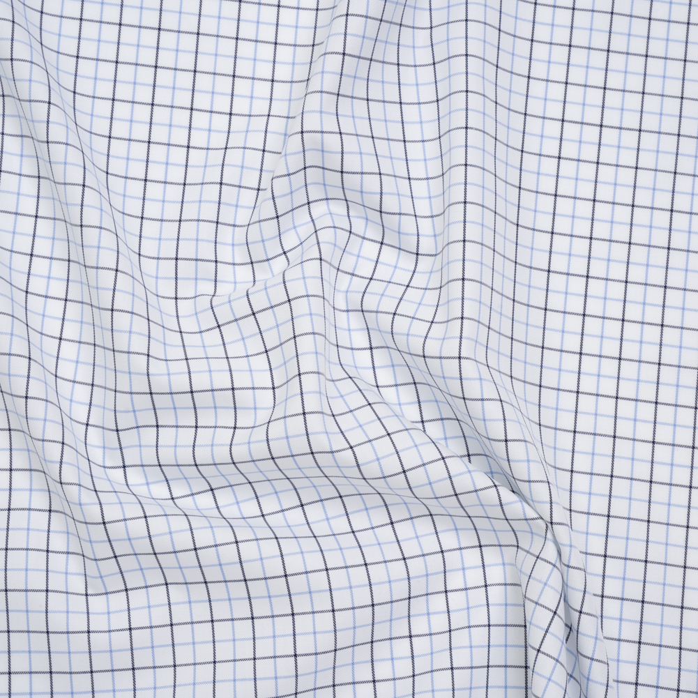 Cotton Twill Shirting – Sky Blue, Navy and White Tattersall Check – Designer Deadstock Cotton Twill Shirting – Sky Blue, Navy and White Tattersall Check – Designer Deadstock