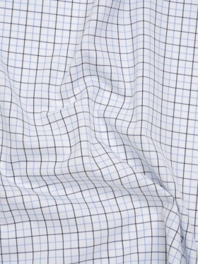 Cotton Twill Shirting – Sky Blue, Navy and White Tattersall Check – Designer Deadstock Cotton Twill Shirting – Sky Blue, Navy and White Tattersall Check – Designer Deadstock