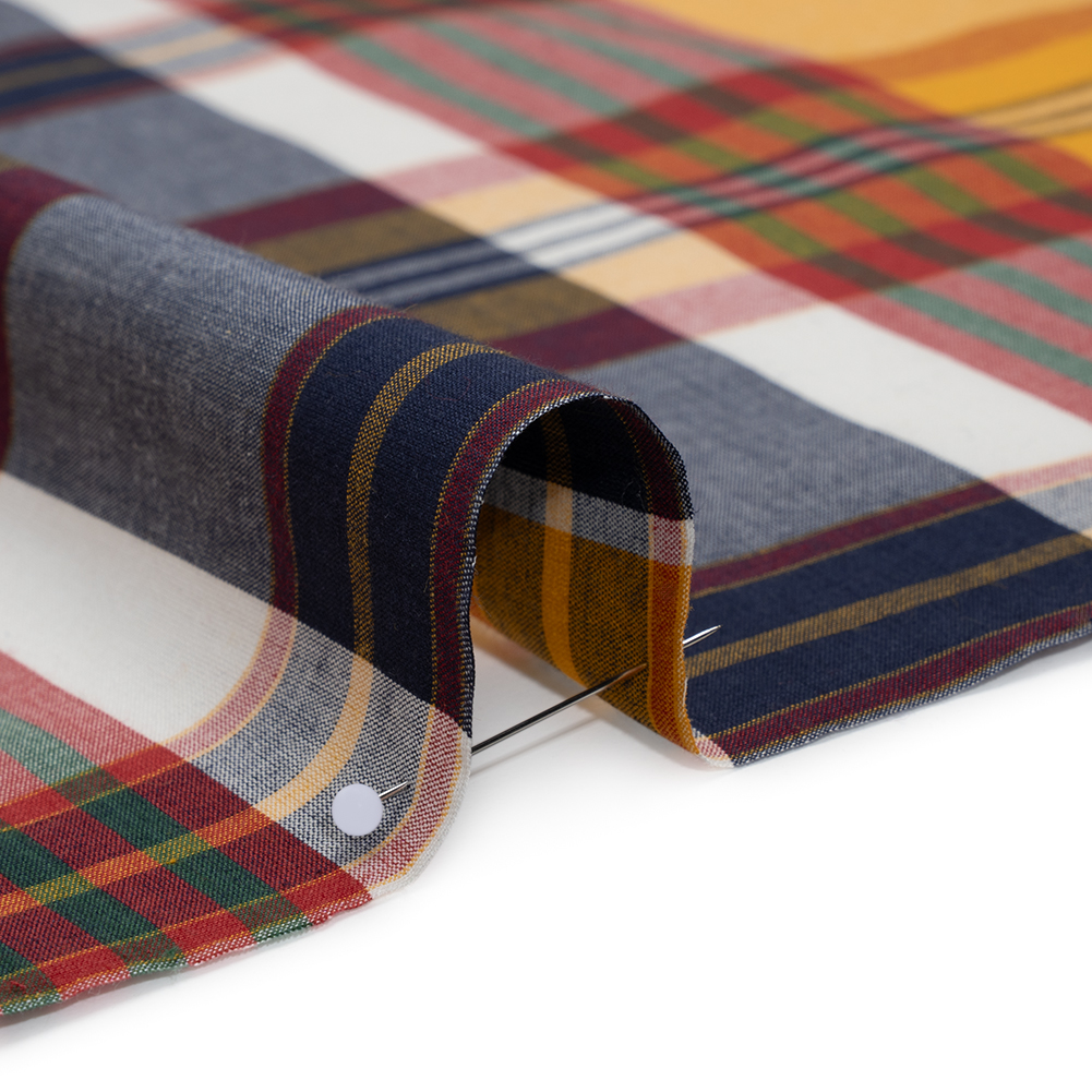 Rustic Cotton Shirting – Golden Yellow, Red and Navy Blue Plaid – Deadstock Rustic Cotton Shirting – Golden Yellow, Red and Navy Blue Plaid – Deadstock