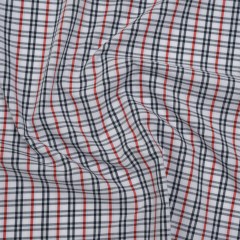 Cotton Shirting – Midnight Navy, Red and White Plaid – Deadstock Cotton Shirting – Midnight Navy, Red and White Plaid – Deadstock