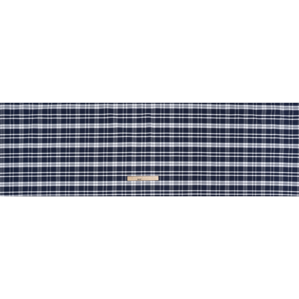 Cotton Oxford Shirting – Dark Blue and White Plaid – Deadstock Cotton Oxford Shirting – Dark Blue and White Plaid – Deadstock