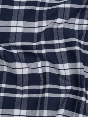 Cotton Oxford Shirting – Dark Blue and White Plaid – Deadstock Cotton Oxford Shirting – Dark Blue and White Plaid – Deadstock