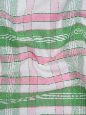 Cotton Oxford Shirting – Bubblegum Pink, Kelly Green and White Plaid – Deadstock Cotton Oxford Shirting – Bubblegum Pink, Kelly Green and White Plaid – Deadstock