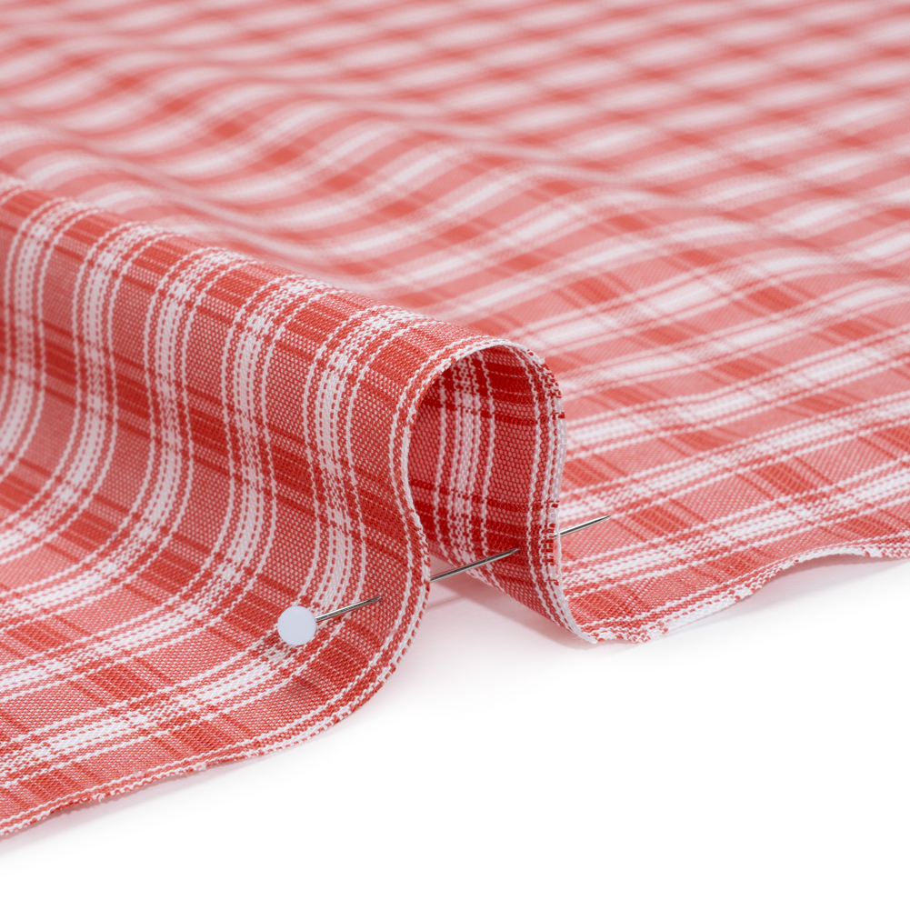 Cotton Oxford Shirting – Watermelon Red and White Plaid – Deadstock Cotton Oxford Shirting – Watermelon Red and White Plaid – Deadstock