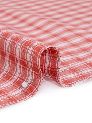 Cotton Oxford Shirting – Watermelon Red and White Plaid – Deadstock Cotton Oxford Shirting – Watermelon Red and White Plaid – Deadstock