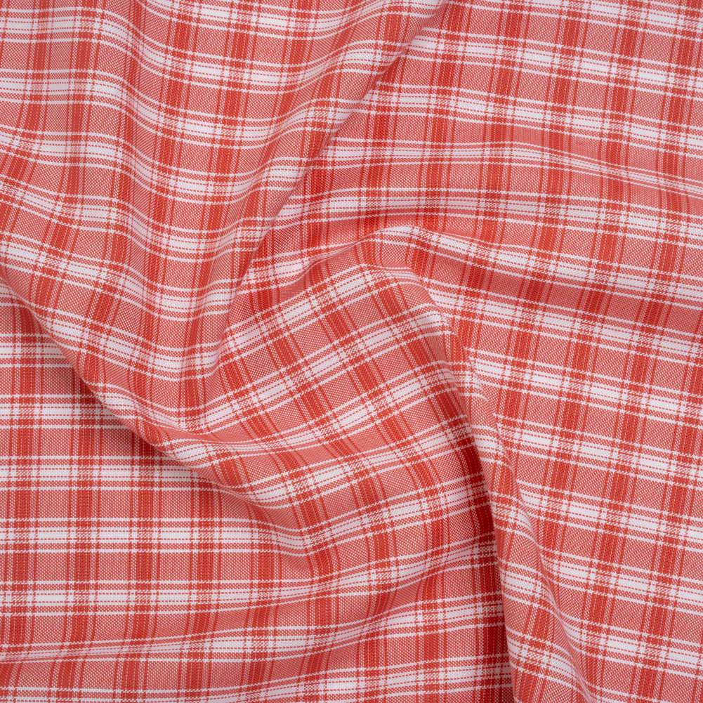 Cotton Oxford Shirting - Watermelon Red and White Plaid - Deadstock