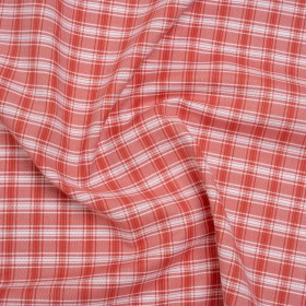 Cotton Oxford Shirting – Watermelon Red and White Plaid – Deadstock Cotton Oxford Shirting – Watermelon Red and White Plaid – Deadstock
