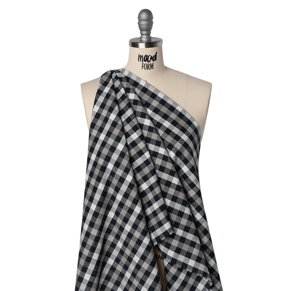 Cotton Oxford Shirting – Midnight Blue, Light Gray and White Checks – Designer Deadstock Cotton Oxford Shirting – Midnight Blue, Light Gray and White Checks – Designer Deadstock