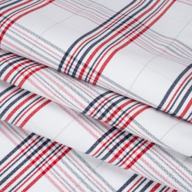 Cotton Oxford Shirting – Navy, Red, and Pale Gray Plaid – Deadstock Cotton Oxford Shirting – Navy, Red, and Pale Gray Plaid – Deadstock