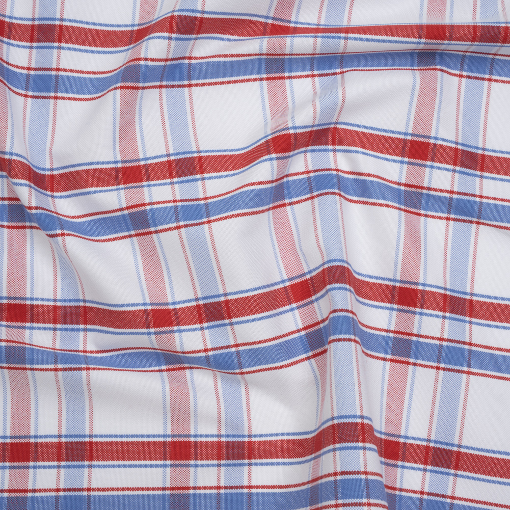 Cotton Oxford Shirting - Light Blue, Red and White Plaid - Deadstock