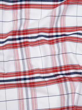 Cotton Oxford Shirting – Navy Blue, Red and White Plaid – Deadstock Cotton Oxford Shirting – Navy Blue, Red and White Plaid – Deadstock