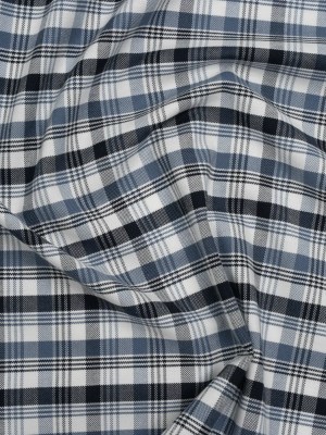 Cotton Oxford Shirting – Midnight Blue, Country Blue and White Plaid – Deadstock Cotton Oxford Shirting – Midnight Blue, Country Blue and White Plaid – Deadstock