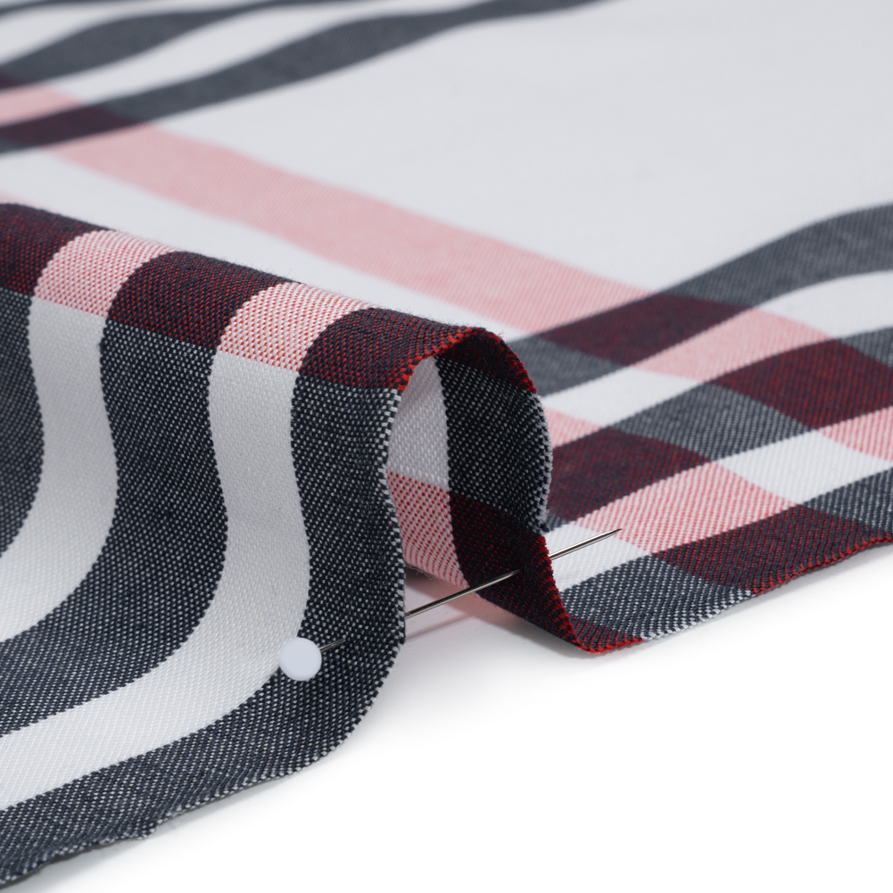 Cotton Oxford Shirting - Midnight Navy, Red and White Oversized Plaid - Deadstock