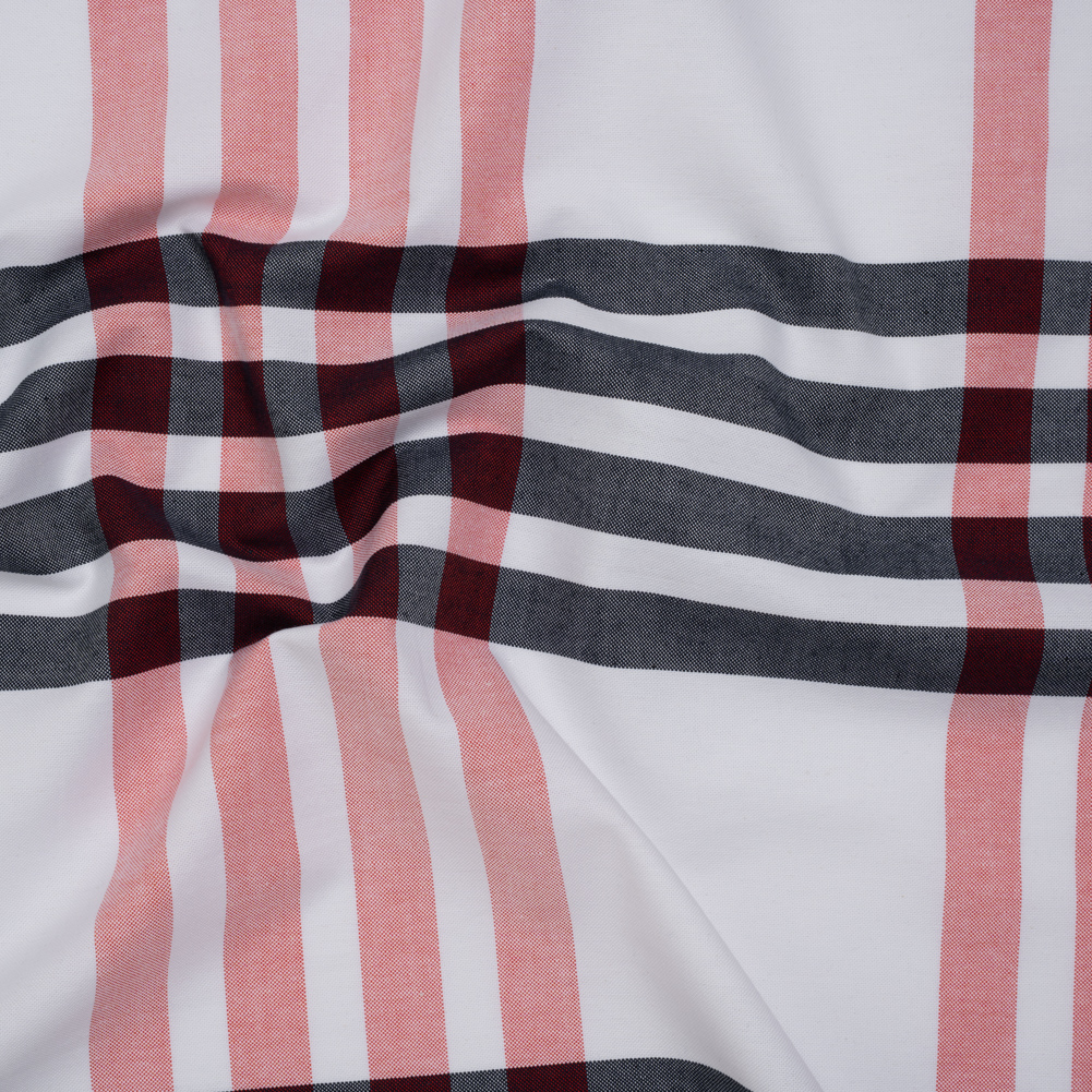 Cotton Oxford Shirting – Midnight Navy, Red and White Oversized Plaid – Deadstock Cotton Oxford Shirting – Midnight Navy, Red and White Oversized Plaid – Deadstock