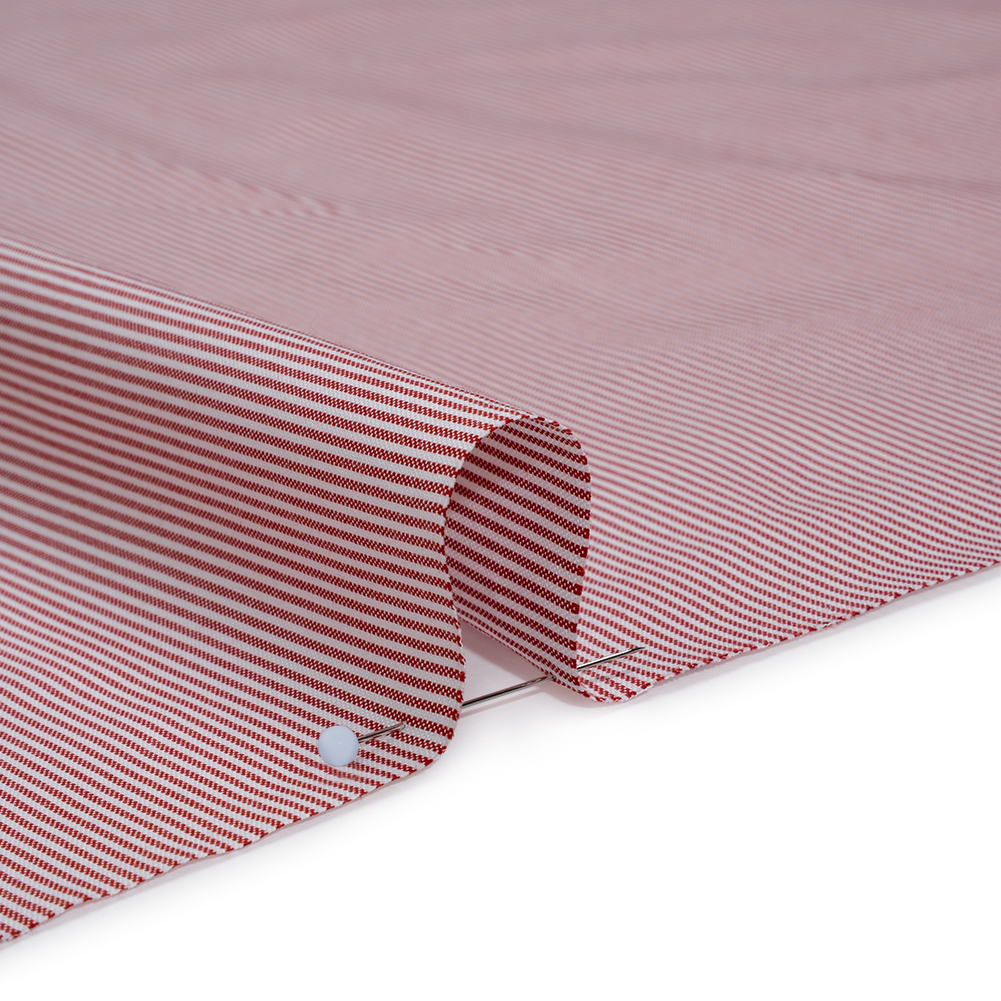 Cotton Oxford Shirting - Red and White Stripes - Deadstock