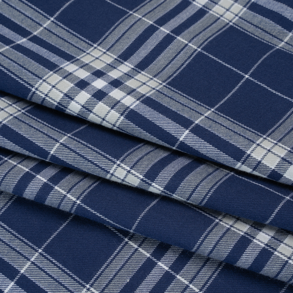 Lightweight Cotton Flannel Twill – Dark Blue, Pale Gray and White Plaid – Deadstock Lightweight Cotton Flannel Twill – Dark Blue, Pale Gray and White Plaid – Deadstock