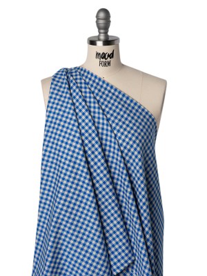 Cotton Twill Flannel – Cerulean Blue and Cream Gingham Check – Designer Deadstock Cotton Twill Flannel – Cerulean Blue and Cream Gingham Check – Designer Deadstock