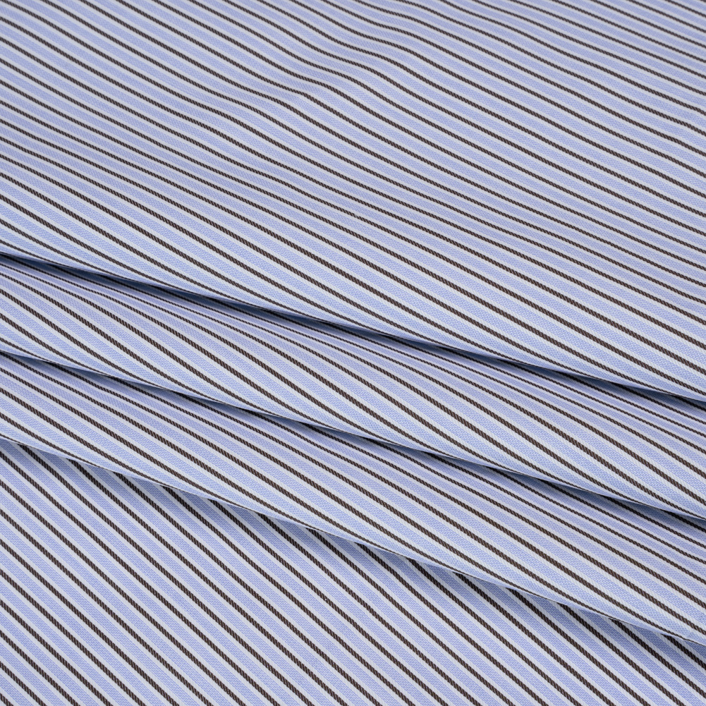 Cotton Twill Shirting – Light Blue, Brown and White Stripes – Deadstock Cotton Twill Shirting – Light Blue, Brown and White Stripes – Deadstock