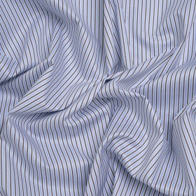 Cotton Twill Shirting – Light Blue, Brown and White Stripes – Deadstock Cotton Twill Shirting – Light Blue, Brown and White Stripes – Deadstock