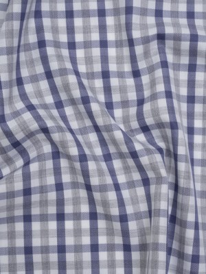 Cotton Herringbone Twill Shirting – Blue, Gray and White Tattersall Check – Deadstock Cotton Herringbone Twill Shirting – Blue, Gray and White Tattersall Check – Deadstock