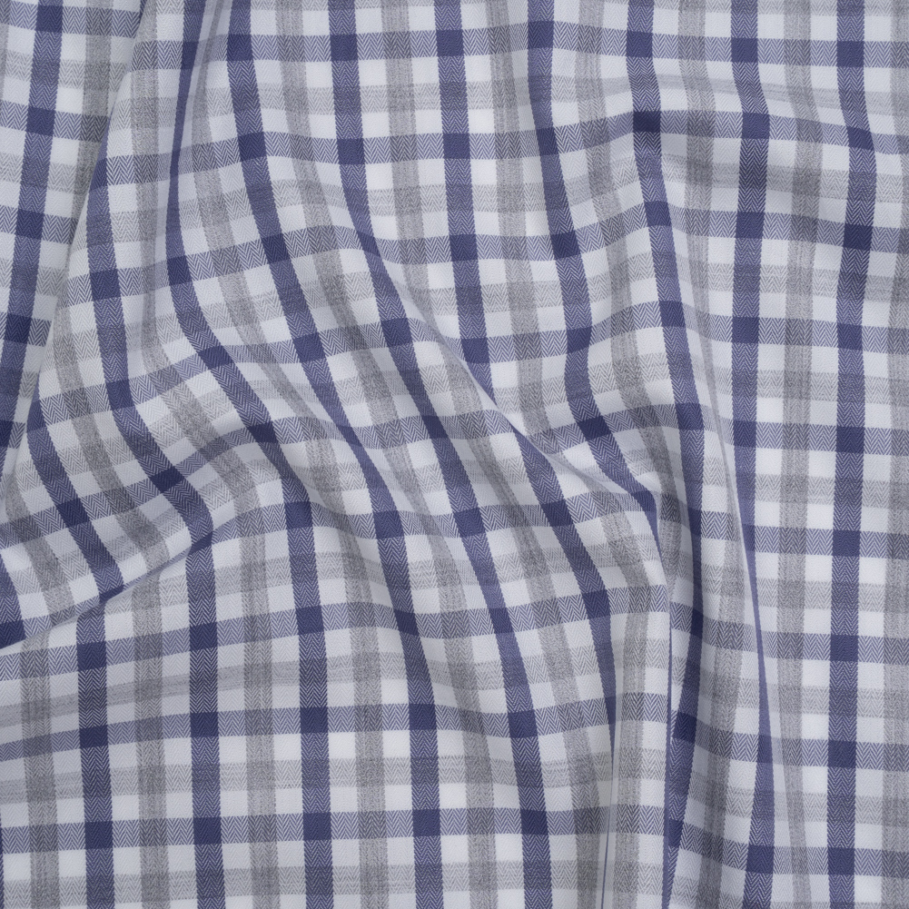 Cotton Herringbone Twill Shirting – Blue, Gray and White Tattersall Check – Deadstock Cotton Herringbone Twill Shirting – Blue, Gray and White Tattersall Check – Deadstock