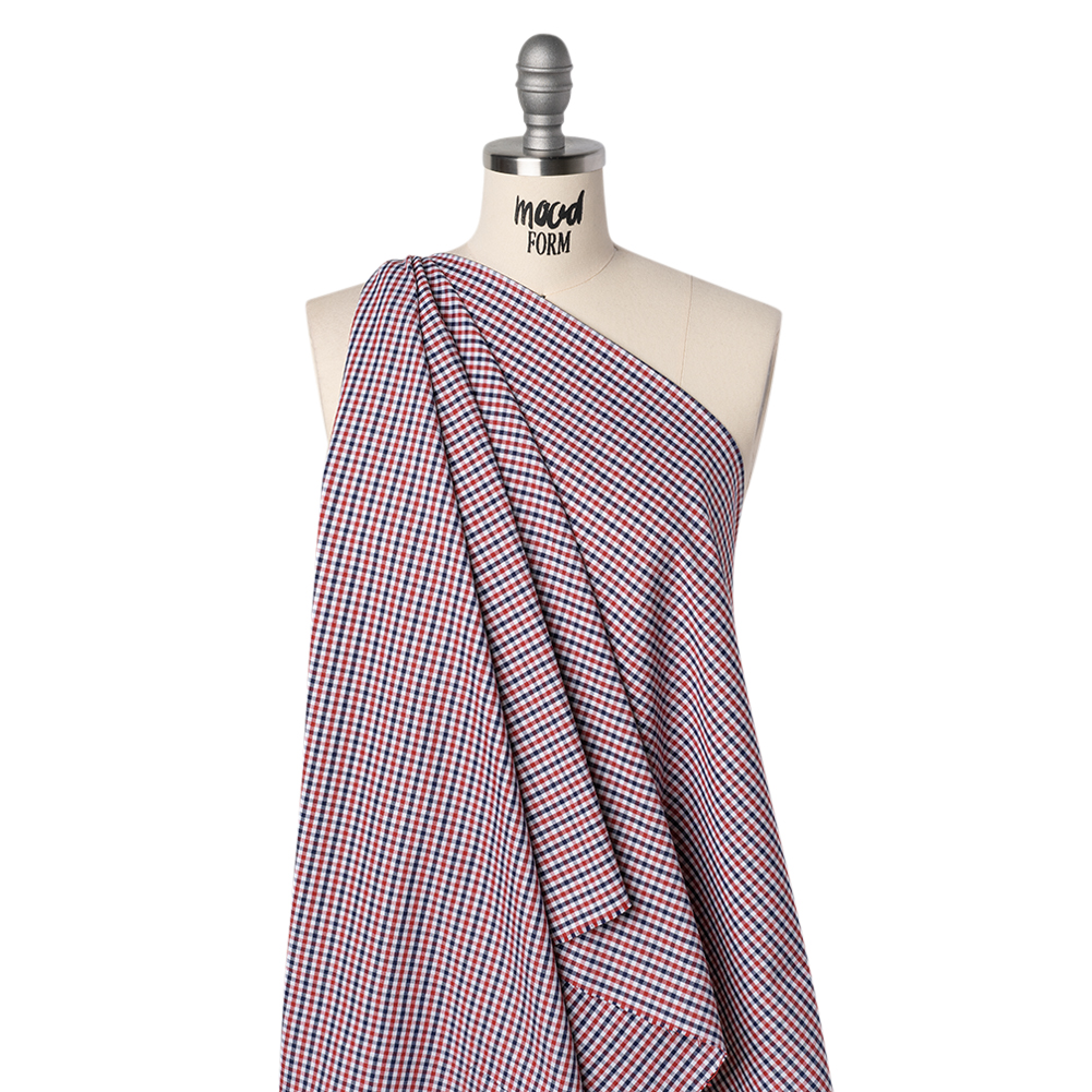 Cotton Oxford Shirting - Red, Navy and White Tattersall Check - Deadstock