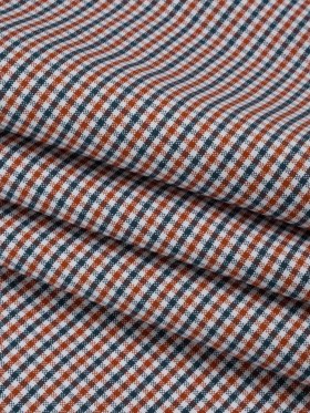 Cotton Oxford Shirting – Burnt Orange, Navy and White Tattersall Check – Deadstock Cotton Oxford Shirting – Burnt Orange, Navy and White Tattersall Check – Deadstock