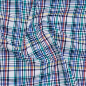 Cotton Twill Shirting – Blue, Green and Navy Colorful Plaid – Deadstock Cotton Twill Shirting – Blue, Green and Navy Colorful Plaid – Deadstock
