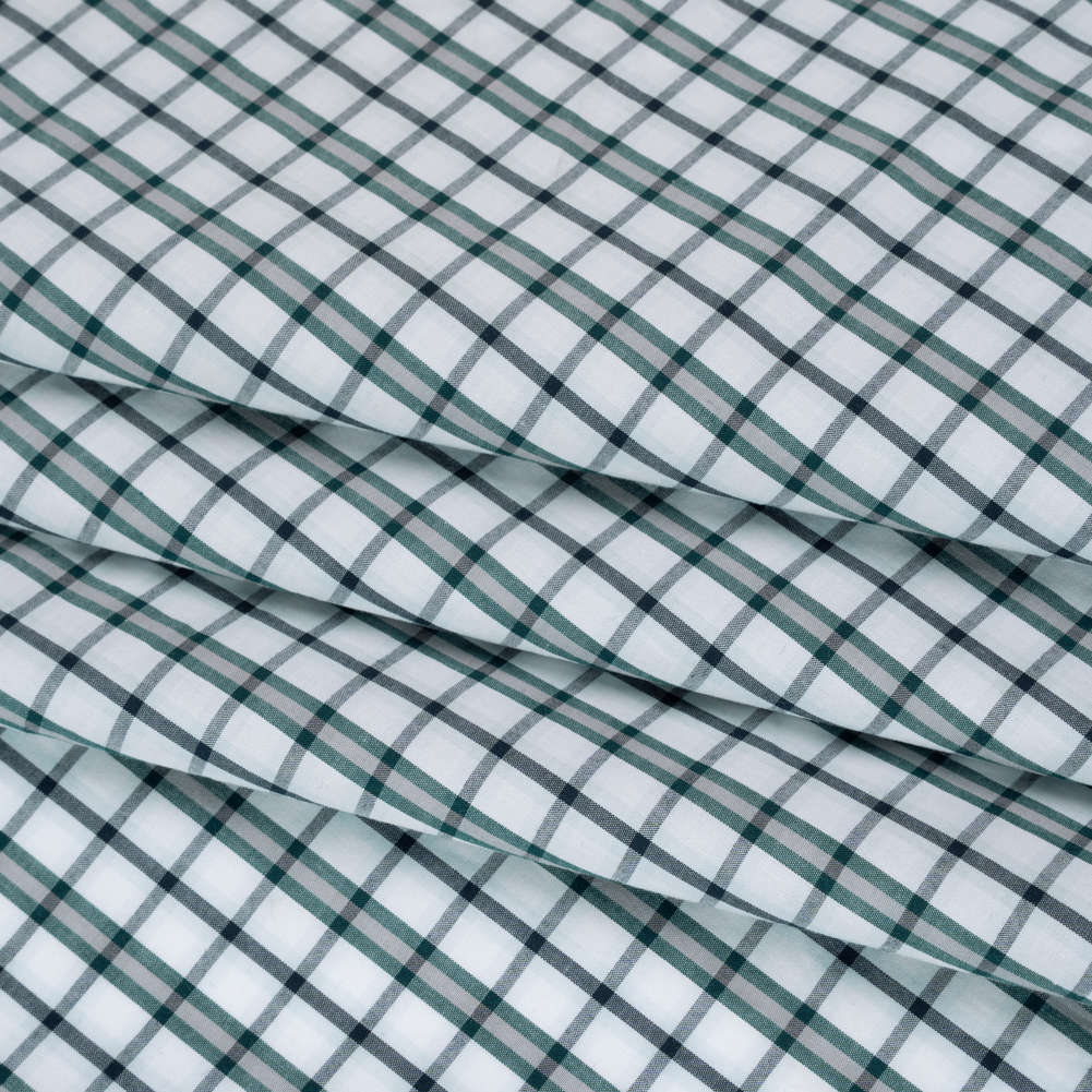 Cotton Shirting – Black, Green and White Shadow Plaid – Deadstock Cotton Shirting – Black, Green and White Shadow Plaid – Deadstock