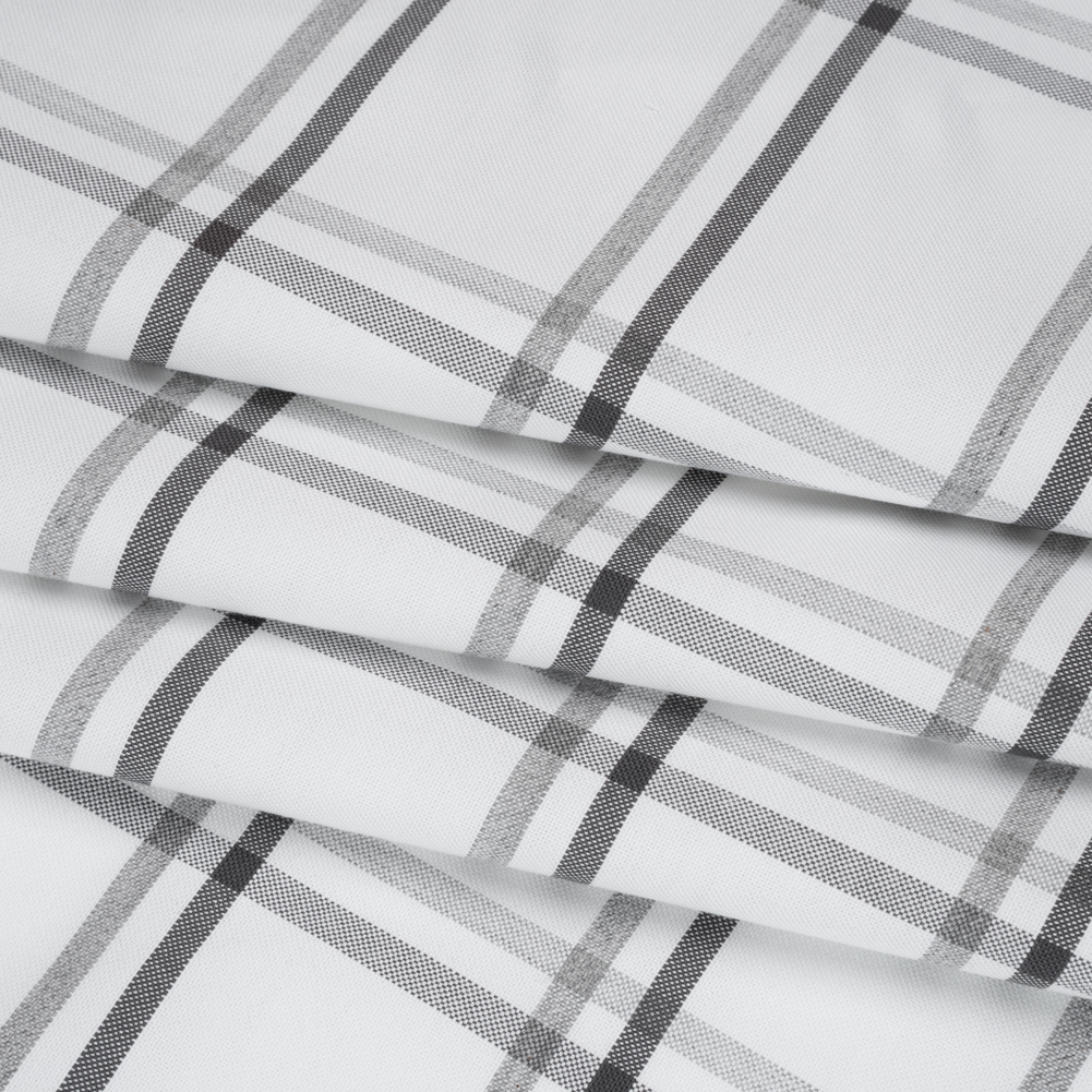 Cotton Oxford Shirting – Charcoal, Light Gray and White Plaid – Deadstock Cotton Oxford Shirting – Charcoal, Light Gray and White Plaid – Deadstock