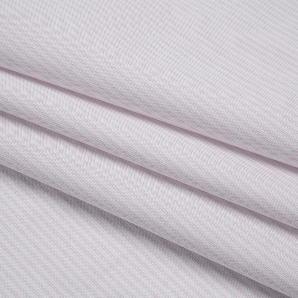 Cotton Oxford Shirting - Pale Pink and White Candy Stripes - Deadstock