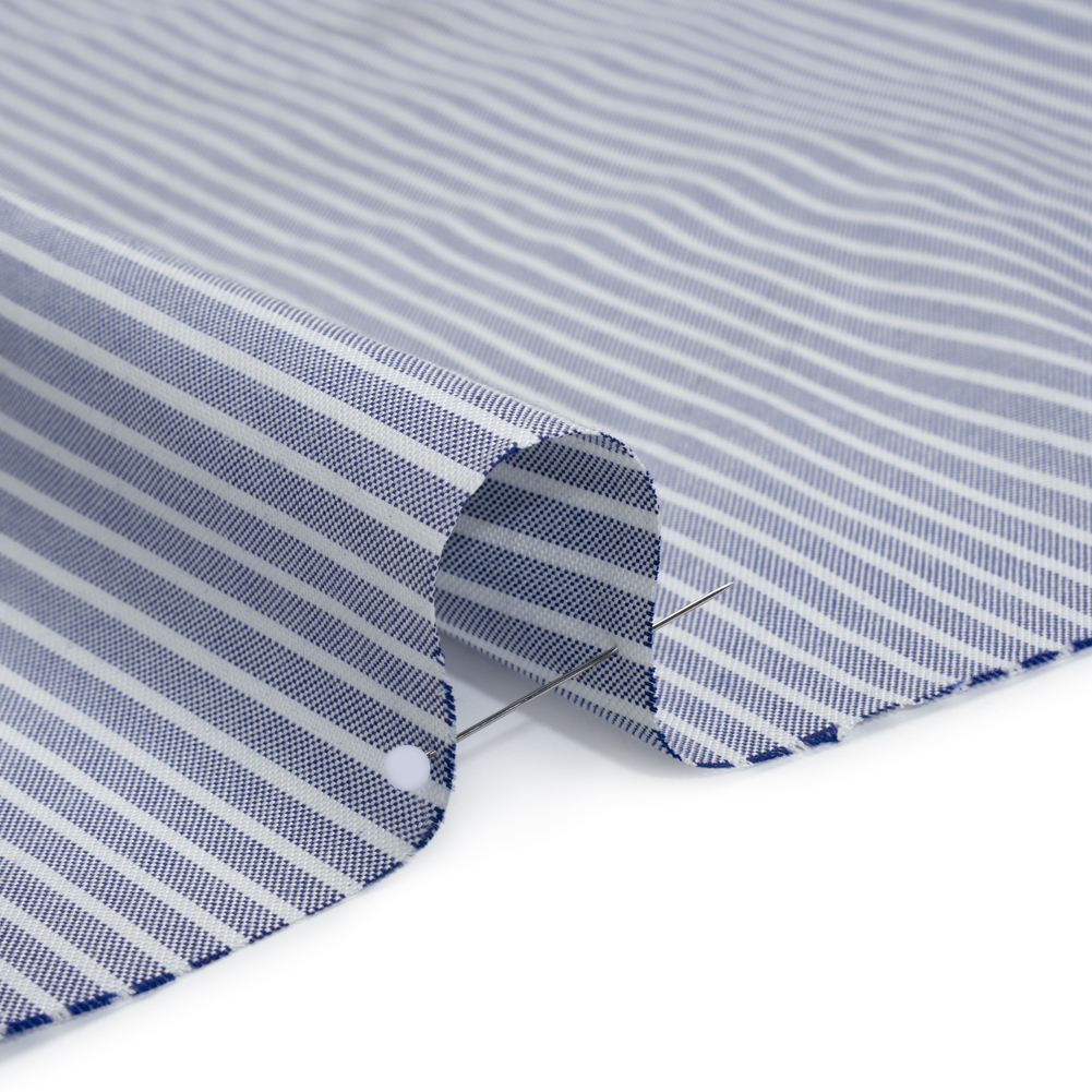 Cotton Oxford Shirting - Dark Blue and White Stripes - Designer Deadstock