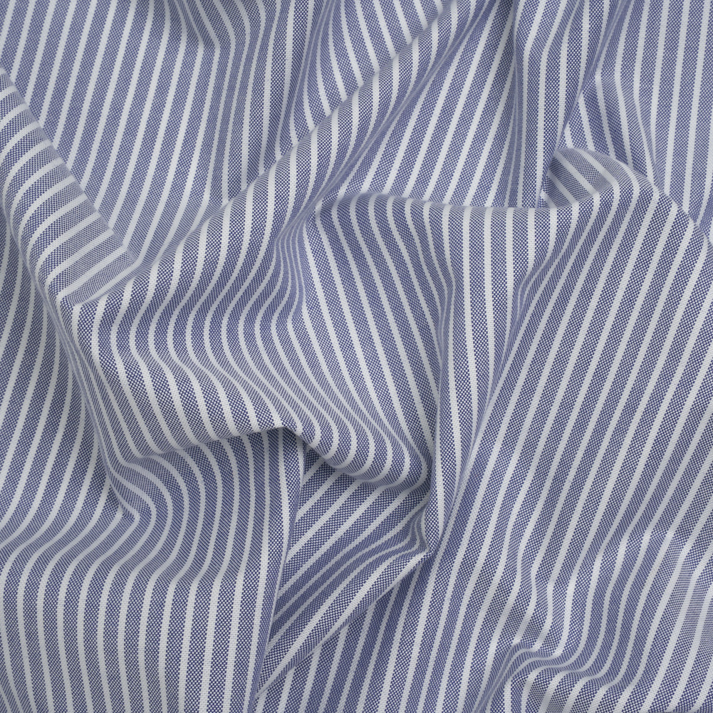 Cotton Oxford Shirting – Dark Blue and White Stripes – Designer Deadstock Cotton Oxford Shirting – Dark Blue and White Stripes – Designer Deadstock