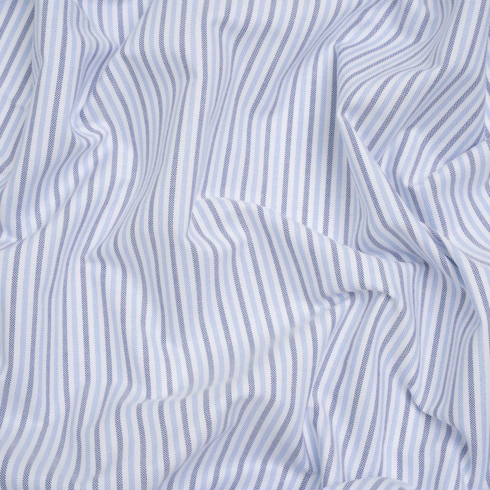Cotton Oxford Shirting - Sky, Bright Blue and White Candy Stripes - Deadstock