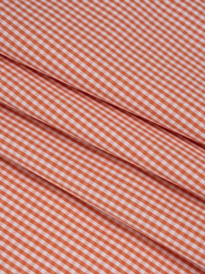 Cotton Oxford Shirting – Orange and White Little Gingham Checks – Deadstock Cotton Oxford Shirting – Orange and White Little Gingham Checks – Deadstock