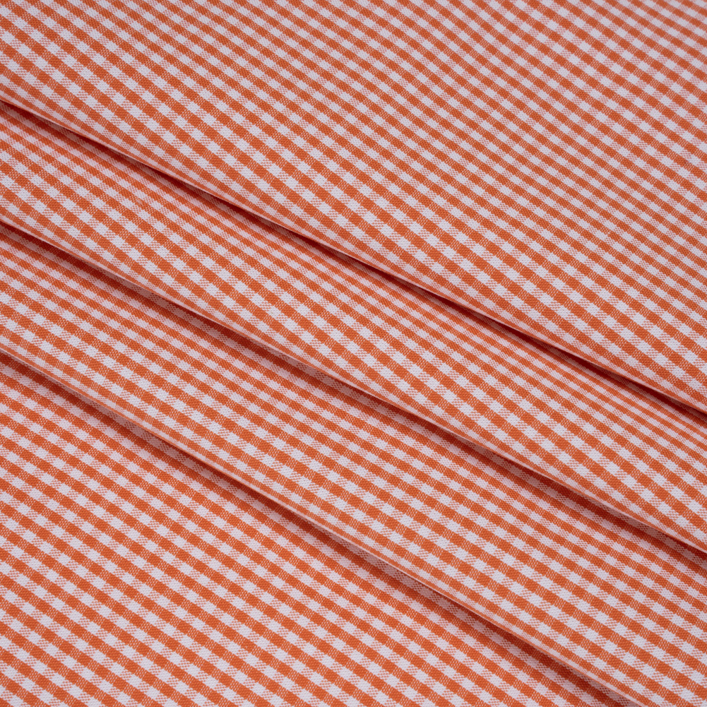 Cotton Oxford Shirting – Orange and White Little Gingham Checks – Deadstock Cotton Oxford Shirting – Orange and White Little Gingham Checks – Deadstock