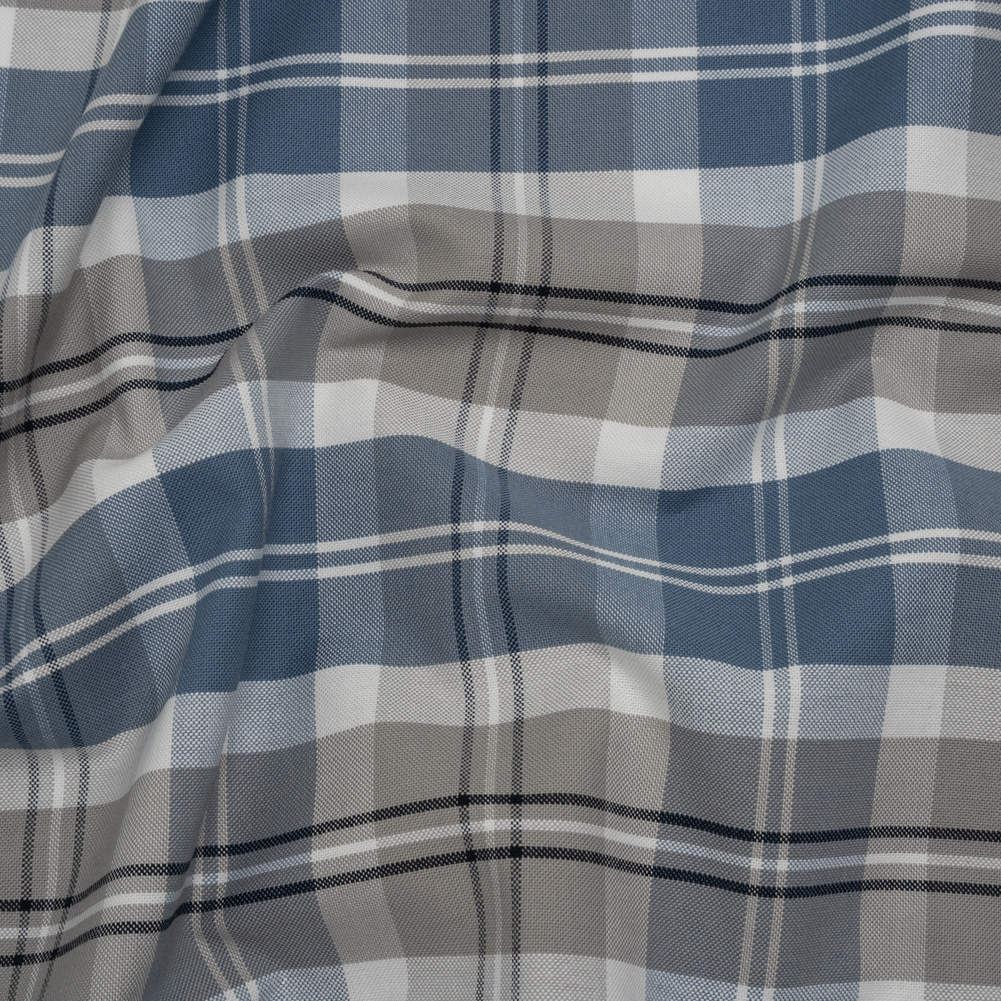 Cotton Oxford Shirting – Country Blue, Steel Gray and Midnight Plaid – Deadstock Cotton Oxford Shirting – Country Blue, Steel Gray and Midnight Plaid – Deadstock