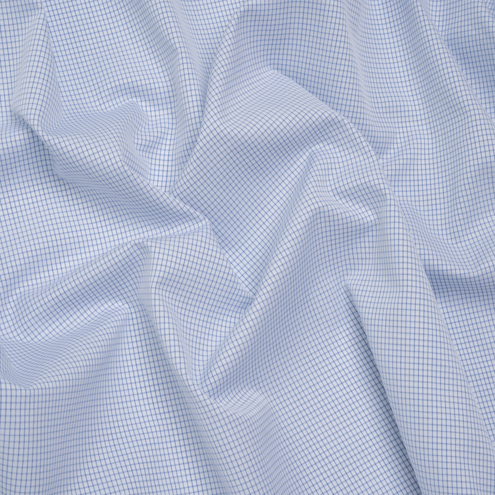 Cotton Twill Shirting - Cobalt Blue and White Mini Windowpane Check - Deadstock