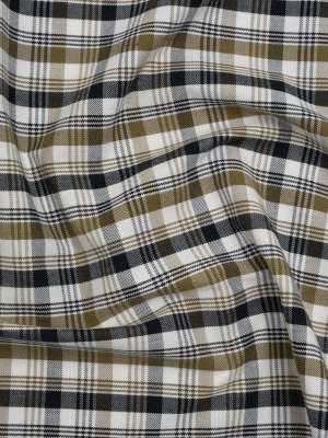 Cotton Oxford Shirting – Midnight Blue, Olive and White Plaid – Deadstock Cotton Oxford Shirting – Midnight Blue, Olive and White Plaid – Deadstock