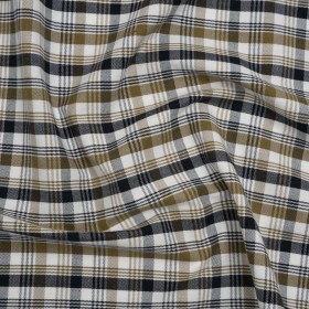 Cotton Oxford Shirting – Midnight Blue, Olive and White Plaid – Deadstock Cotton Oxford Shirting – Midnight Blue, Olive and White Plaid – Deadstock