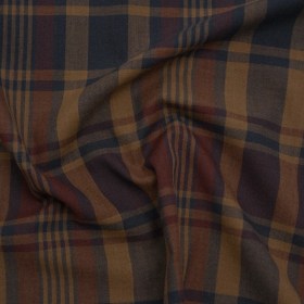 Homespun Cotton Shirting – Brown, Burgundy and Navy Plaid – Deadstock Homespun Cotton Shirting – Brown, Burgundy and Navy Plaid – Deadstock