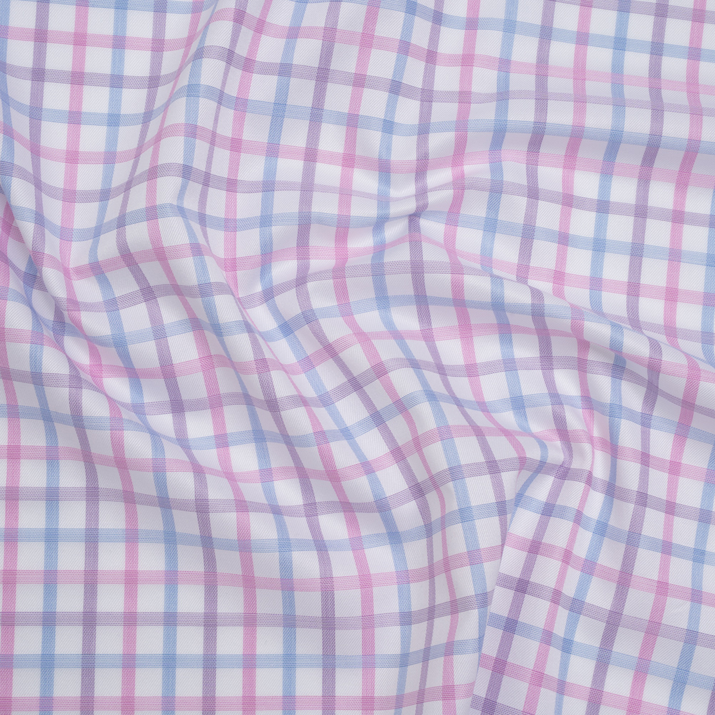 Cotton Twill Shirting - Baby Pink, Lavender and Light Blue Checks - Deadstock