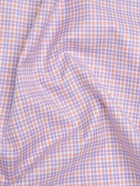 Cotton Twill Shirting – Light Purple, Peachy Orange and White Checks – Designer Deadstock Cotton Twill Shirting – Light Purple, Peachy Orange and White Checks – Designer Deadstock
