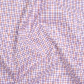 Cotton Twill Shirting – Light Purple, Peachy Orange and White Checks – Designer Deadstock Cotton Twill Shirting – Light Purple, Peachy Orange and White Checks – Designer Deadstock