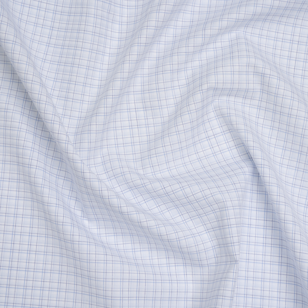 Cotton Twill Shirting - Pale Blue, Navy and White Plaid - Deadstock