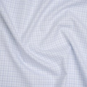 Cotton Twill Shirting – Pale Blue, Navy and White Plaid – Deadstock Cotton Twill Shirting – Pale Blue, Navy and White Plaid – Deadstock