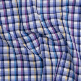 Cotton Twill Shirting – Blue, Magenta and Yellow Plaid – Deadstock Cotton Twill Shirting – Blue, Magenta and Yellow Plaid – Deadstock